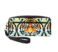 SSYGHT Little fat tiger head Print Leather Small Makeup Bag - Beauty case da viaggio per donne, astuccio cosmetico riutilizzabile con cerniera, nero, taglia unica, Nero, One Size
