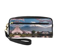SSYGHT Mt. Fuji in pelle stampata all'inizio della primavera piccola borsa per il trucco - Beauty case da viaggio per donne, astuccio cosmetico riutilizzabile con cerniera, nero, taglia unica, Nero,