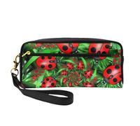 SSYGHT Piccola trousse in pelle con stampa coccinelle rosse, borsa da viaggio per donne, borsa cosmetica riutilizzabile con cerniera, nera, taglia unica, Nero, One Size