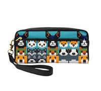 SSYGHT Pixel Art Animal Faces - Piccola trousse da viaggio in pelle con stampa di facce di animali, trousse da viaggio per donne, astuccio cosmetico riutilizzabile con cerniera, nero, taglia unica,