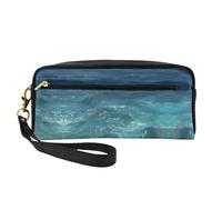 SSYGHT The Deep Ocean - Astuccio da viaggio da donna in pelle con stampa oceano, borsa da trucco riutilizzabile con cerniera, nero, One Size, Nero , taglia unica