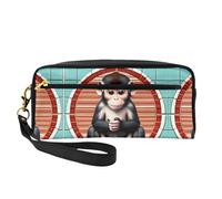 SSYGHT The Silent Monkey - Piccola trousse in pelle con stampa scimmia, trousse da viaggio per donne, borsa cosmetica riutilizzabile con cerniera, nera, taglia unica, Nero, One Size