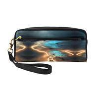 SSYGHT View under the moon - Piccola trousse da viaggio in pelle con stampa, trousse da viaggio per donne, astuccio cosmetico riutilizzabile con cerniera, nero, taglia unica, Nero, One Size