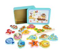 sszxmy Gioco da Pesca Magnetico in Legno Montessori | Gioco di Animali Marini in Legno, Giocattolo Interattivo Genitore-Figlio