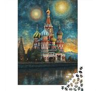 St Basil Cathedral Night 1000 Pezzi Cartolina Premium Puzzle Premium Per Adulti Sfida Educativa Decorazione Murale 38x26cm/1000pcs