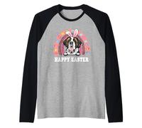 St Bernard Dog Easter Bunny Eggs Hunting Boho Rainbow Maglia con Maniche Raglan