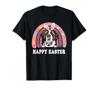 St Bernard Dog Easter Bunny Eggs Hunting Boho Rainbow Maglietta
