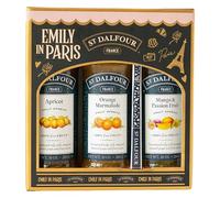 St Dalfour Emily in Paris Marmellata Confezione Regalo: Albicocca, Arancia, Mango frutto della passione, 3 x 284g, senza zucchero aggiunto, 100% frutta