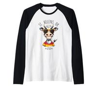 St Helens OR USA - Mucca divertente cartone animato design Maglia con Maniche Raglan
