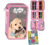 St. Majewski - Astuccio a 3 scomparti - Astuccio per ragazze e ragazzi - Astuccio a 3 scomparti - Astuccio imbottito per la scuola e il quaderno dei compiti a casa, cane, 3-fähig, Classico