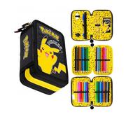 St. Majewski - Astuccio a 3 scomparti - Astuccio per ragazze e ragazzi - Astuccio a 3 scomparti - Astuccio imbottito per la scuola e il quaderno dei compiti - motivo Pokemon