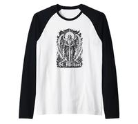 St Michael Quis Ut Deus Arcangelo Protettore Maglia con Maniche Raglan