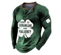 St. Patrick Day Camicia da uomo Top St. Stampa digitale senza colletto 3 bottoni a maniche lunghe T Shirt per festival irlandese, Verde, M