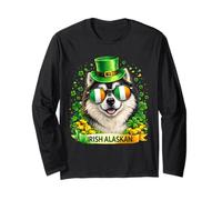St Patrick’s Day Irish Alaskan Malamute Lucky Shamrock Maglia a Manica