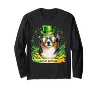St Patrick’s Day Irish Australian Shepherd Lucky Shamrock Maglia a Manica