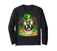 St Patrick’s Day Irish Boxer Lucky Shamrock Dog Lover Maglia a Manica