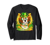 St Patrick’s Day Irish Brittany Lucky Shamrock Dog Lover Maglia a Manica