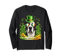 St Patrick’s Day Irish Great Dane Lucky Shamrock Dog Lover Maglia a Manica