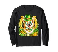 St Patrick’s Day Irish Pembroke Welsh Corgi Lucky Shamrock Maglia a Manica