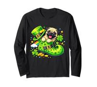 St Patrick’s Day Irish Pug Leprechaun in Shoe Shamrock Maglia a Manica