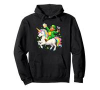 St Patrick’s Day Leprechaun Riding Unicorn Rainbow Clover Felpa con Cappuccio