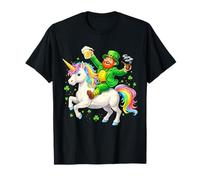St Patrick’s Day Leprechaun Riding Unicorn Rainbow Clover Maglietta