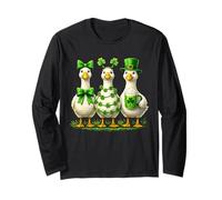 St Patrick’s Day Lucky Ducks Shamrock Clover Green Irish Maglia a Manica