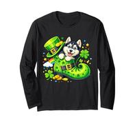 St Patrick’s Day Siberian Husky Leprechaun Shoe Shamrock Maglia a Manica