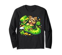 St Patrick’s Day Yorkshire Terrier Leprechaun Shoe Shamrock Maglia a Manica