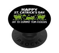 St Patricks Cat Off to Commit Tomfoolery Irish Saint Catrick PopSockets PopGrip Adesivo