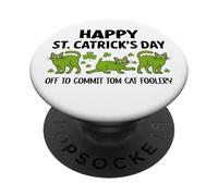 St Patricks Cat Off to Commit Tomfoolery Irish Saint Catrick PopSockets PopGrip Adesivo