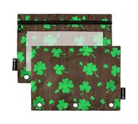 St Patricks Clovers - Astuccio a 3 anelli, con cerniera, per la scuola, per ragazzi, con tasche trasparenti, in tessuto, 24,9 x 18 cm, confezione da 2