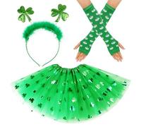 St. Patrick's Day Accessori per Costumi da Sfilata San Patrizio,Include Gonna di Tulle Tutu, Verde Archetto di Trifoglio,Maniche per Cosplay Decorazione Della Festa