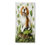 St Patricks Day Beagle Dog Door Cover Banner decorativo 91 x 182 cm, trifoglio in legno da appendere per porta d'ingresso, per interni ed esterni, portico per animali domestici