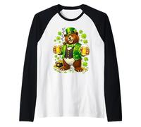 St Patricks Day Bear Leprechaun Hat Beer Shamrock Drinking Maglia con Maniche Raglan