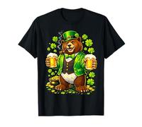 St Patricks Day Bear Leprechaun Hat Beer Shamrock Drinking Maglietta