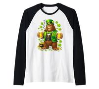 St Patricks Day Bigfoot Leprechaun Beer Shamrock Drinking Maglia con Maniche Raglan