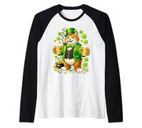 St Patricks Day Cat Leprechaun Hat Beer Shamrock Drinking Maglia con Maniche Raglan