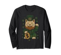 St Patrick's Day Cat Statue Lucky Clover Charm Adult Kids Maglia a Manica