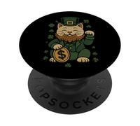 St Patrick's Day Cat Statue Lucky Clover Charm Adult Kids PopSockets PopGrip Adesivo