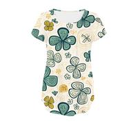 St Patrick's Day - Costume da donna con scollo a V, maniche corte, stampa grafica e foglie verdi, top fluente con bottoni, stampa floreale casual, Blu, XL