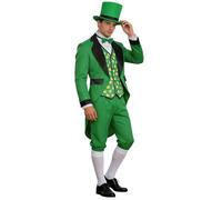 St Patrick's Day Frack Set completo da uomo elegante slim fit festa giacca divertente per il tempo libero tuta quadrifoglio, costume da uomo 80, vestito da festival, Q verde, S