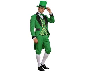 St Patrick's Day Frack Set completo da uomo elegante slim fit festa giacca divertente per il tempo libero tuta quadrifoglio, costume da uomo 80, vestito da festival, Q verde, S
