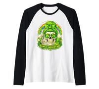St Patricks Day Girl Skull Shamrock Sunglasses Green Beer Maglia con Maniche Raglan