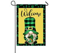 St Patricks Day Hat Shamrocks Clovers Green Hat Gnome Welcome Bandiere Resistente Alle Intemperie Flag Colore Vivido Bandiere Verticale Per Balcone Portico Casa 30X45Cm