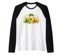 St Patricks Day Irish Beer Shamrock Men Women Leprechaun Maglia con Maniche Raglan