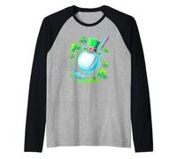St Patricks Day Irish Shamrock Golf Ball Maglia con Maniche Raglan