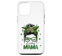 St Patrick's Day Leopard Lucky Mama Messy Bun Shamrock Green Custodia per iPhone 12/12 Pro