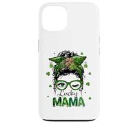 St Patrick's Day Leopard Lucky Mama Messy Bun Shamrock Green Custodia per iPhone 13