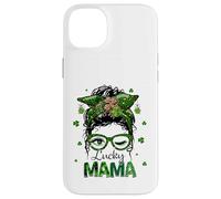 St Patrick's Day Leopard Lucky Mama Messy Bun Shamrock Green Custodia per iPhone 14 Plus